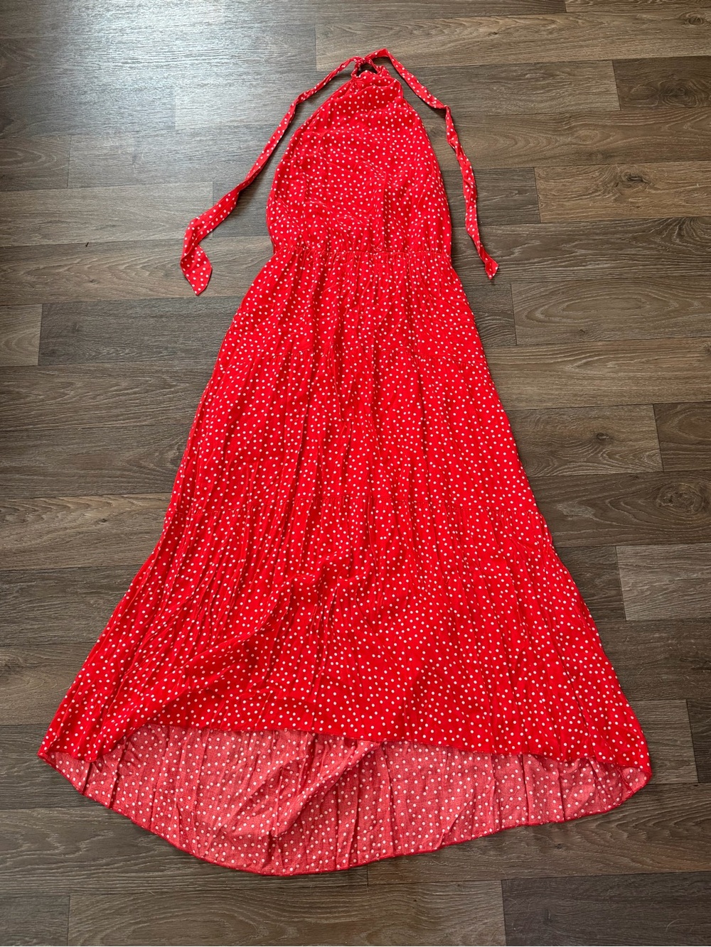 ePretty Red Polka Dot Halter Neck Maxi Dress Size Medium